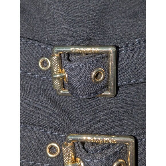 Calvin Klein Womens 16W Sleeveless Black Sheath Dress Gold Zipper Belt Accent - Picture 8 of 12